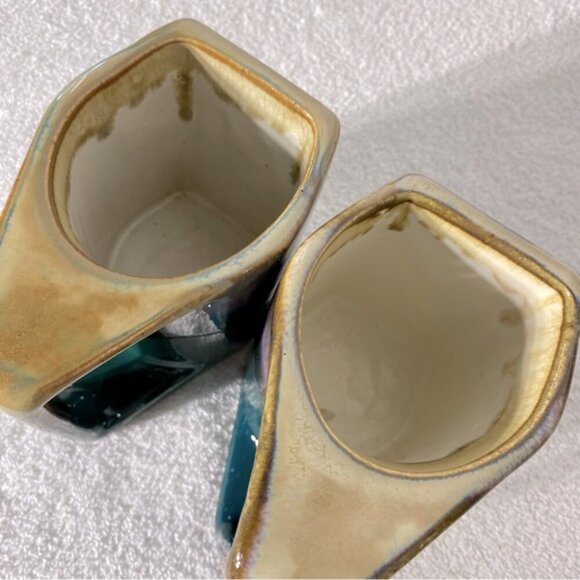 Vintage Rodolfo Padilla Artist Signed Green Purple Drip Glazed Mugs x2 - Picture 6 of 10